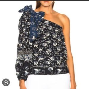 Ulla Johnson Asima Batik One Shoulder Blouse in Blue Cotton - size 4 - perfect